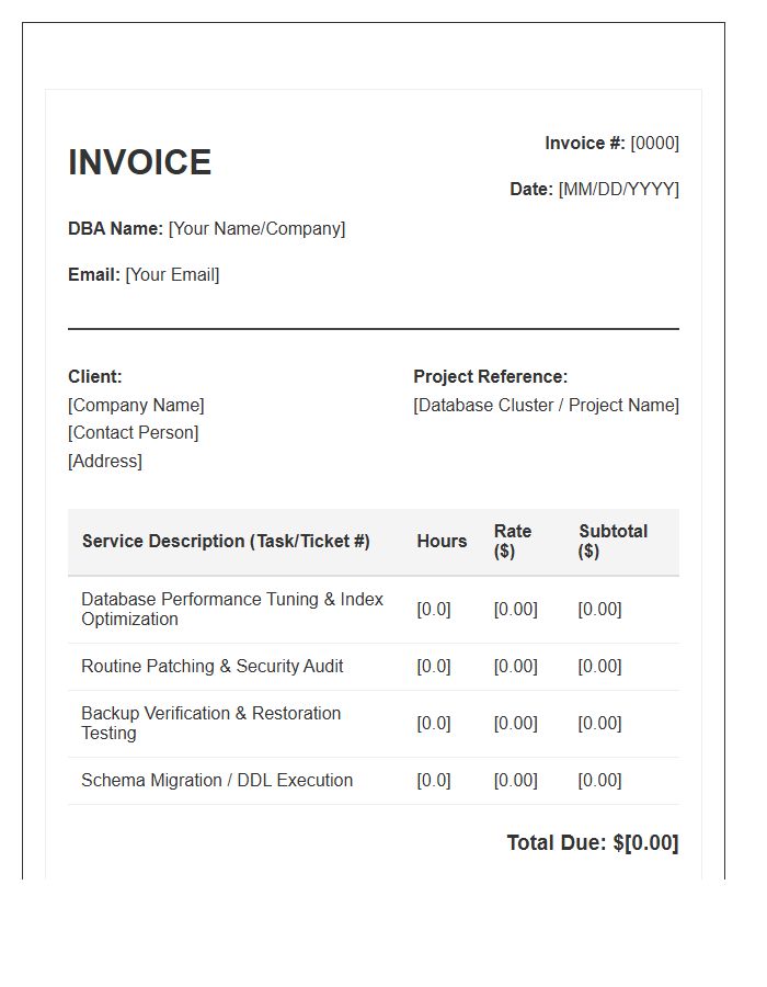 Database Administrator Hourly Work Invoice Template
