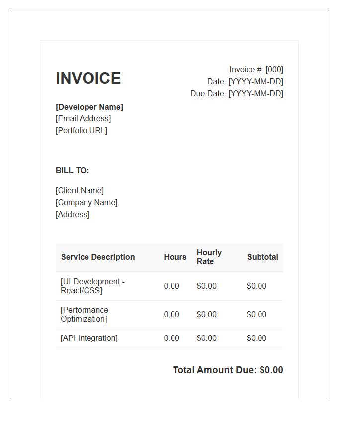 Front End Developer Hourly Billing Invoice Template
