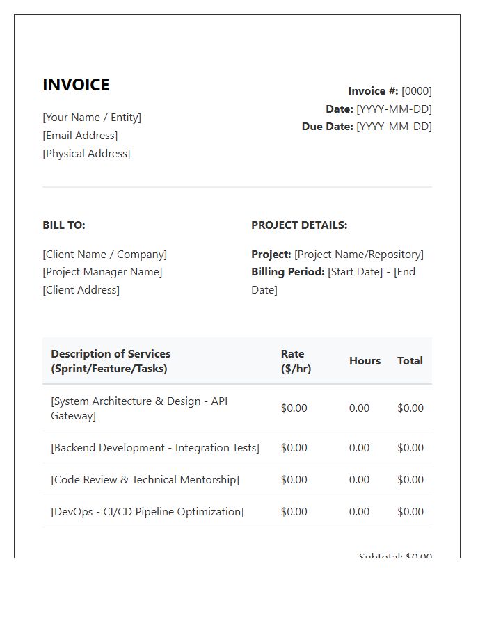 Senior Software Engineer Hourly Project Invoice Template