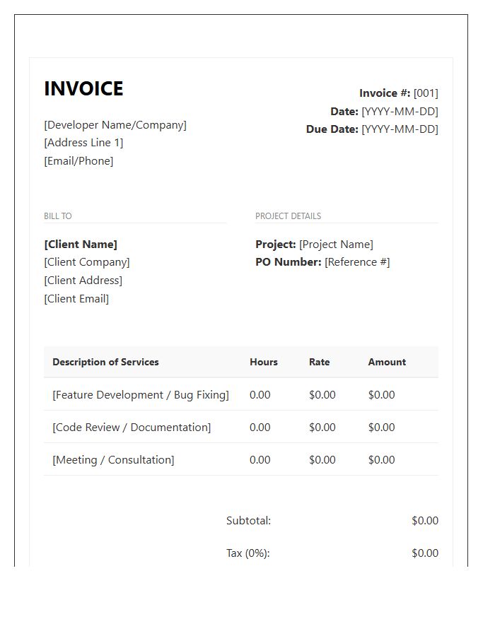 Software Development Hourly Rate Invoice Template