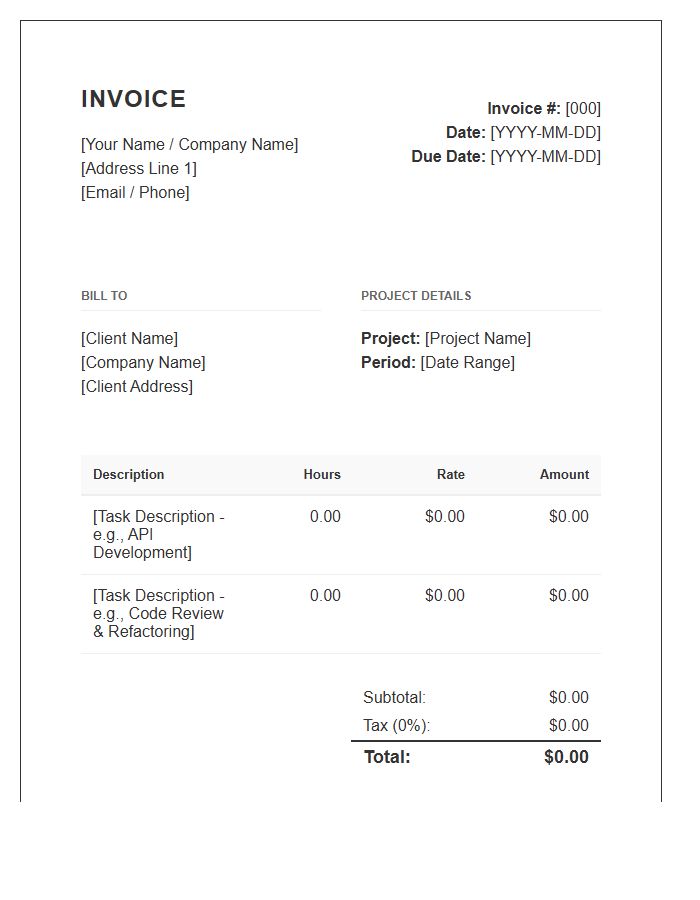 Software Engineering Consultant Hourly Invoice Template