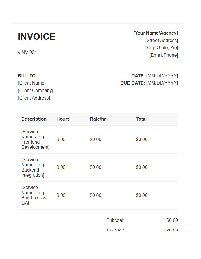 Web Development Hourly Billing Invoice Template