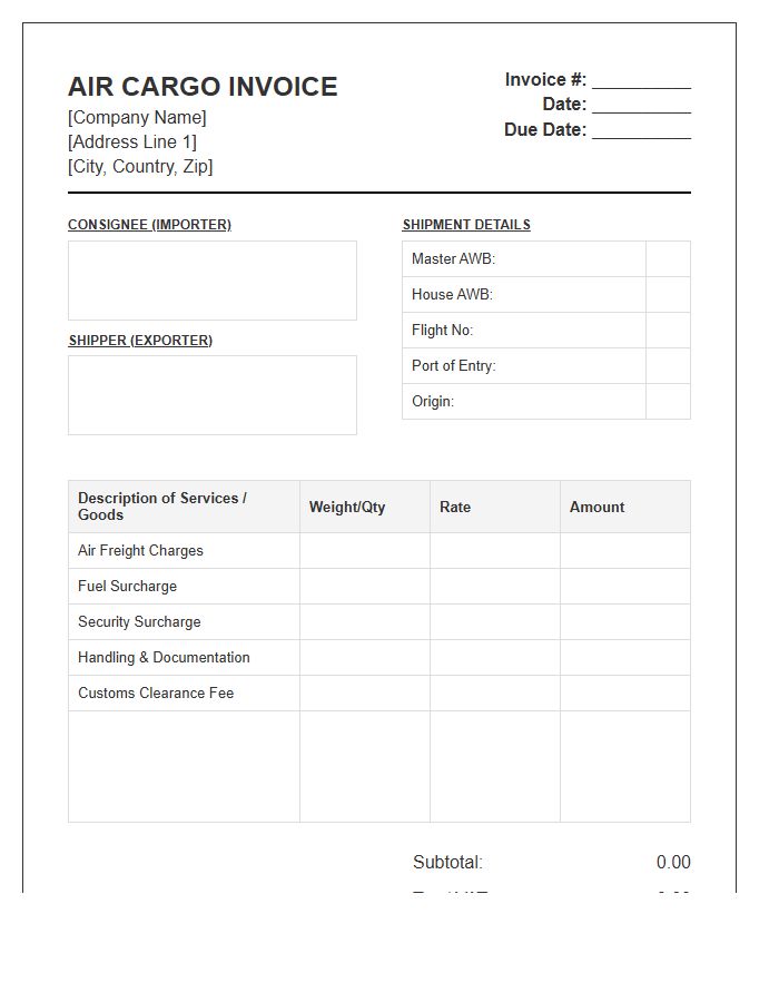 Air Cargo Import Invoice Template