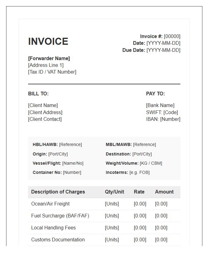 Freight Forwarding Supplier Invoice Template