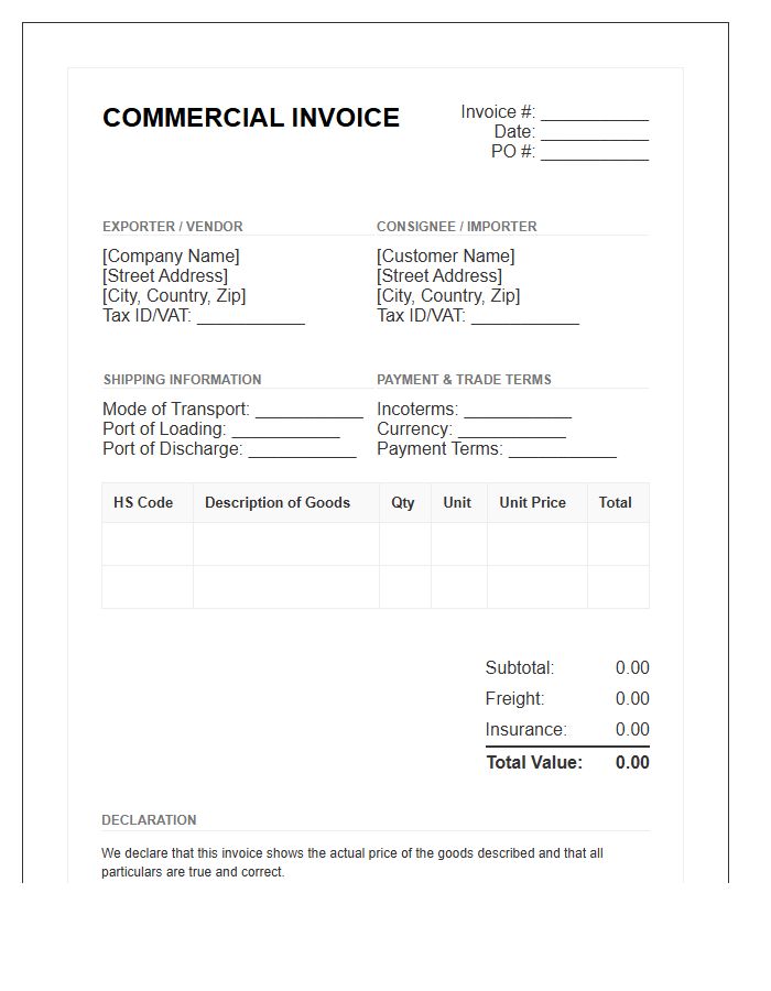 Global Trade Supplier Invoice Template