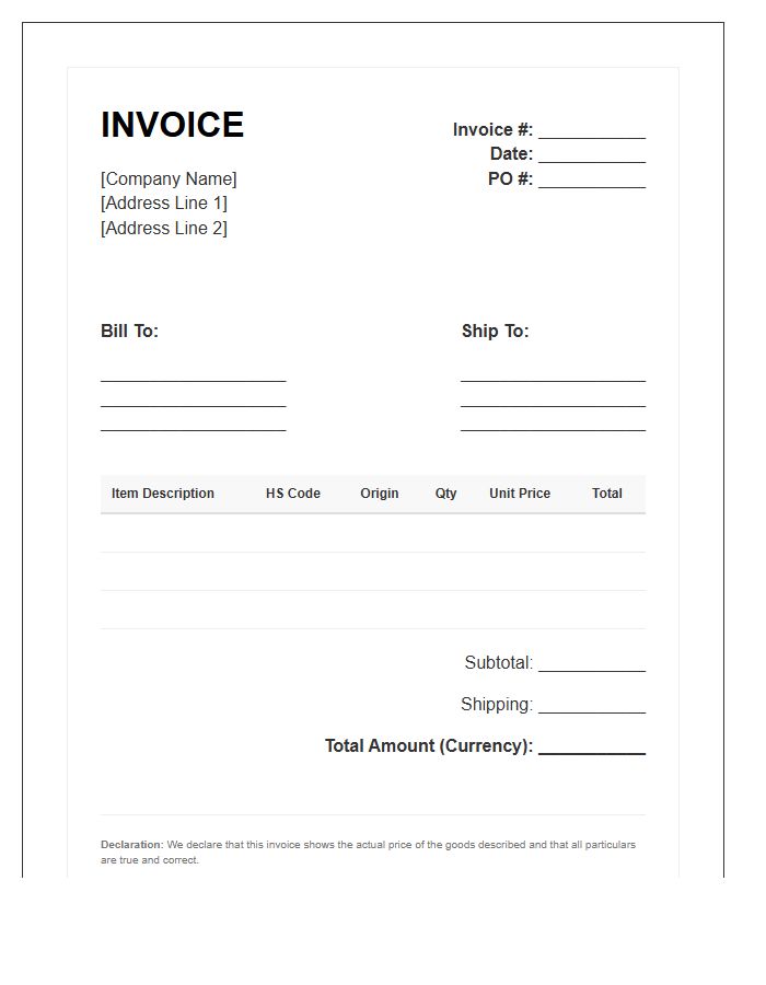 Harmonized System Code Invoice Template