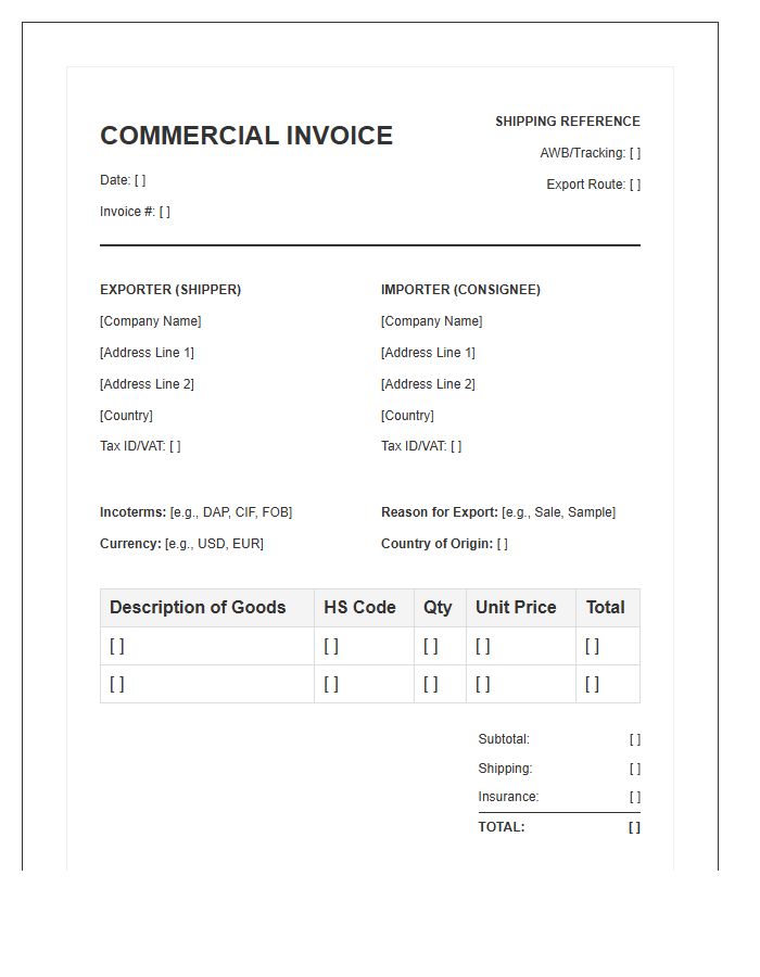 International Import Shipping Invoice Template