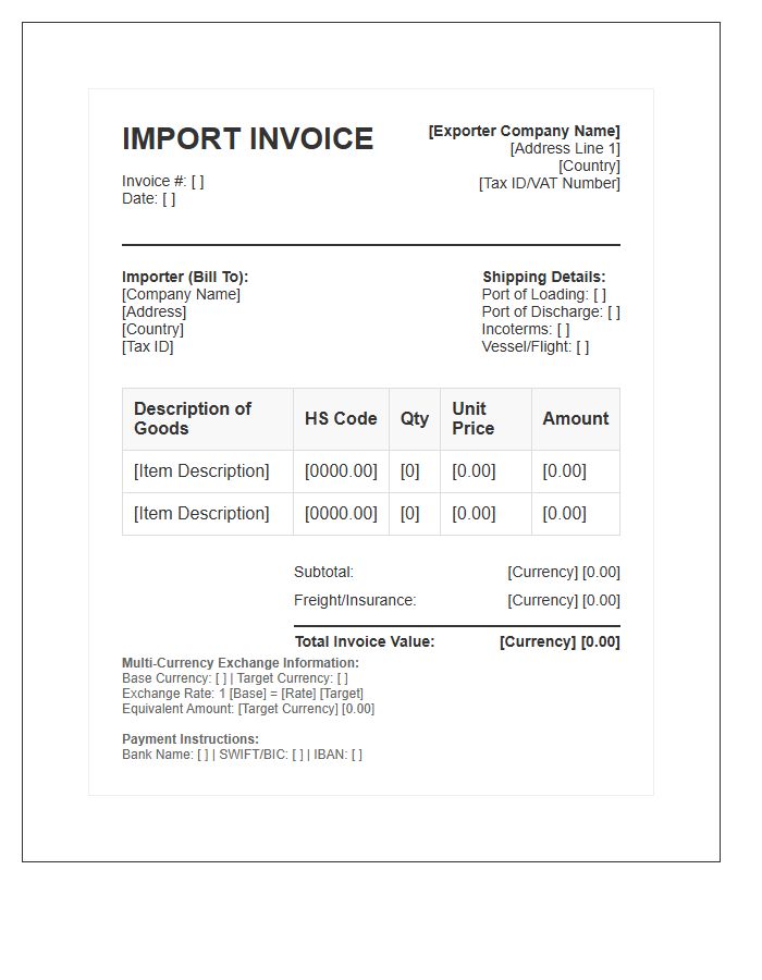 Multi Currency Import Invoice Template