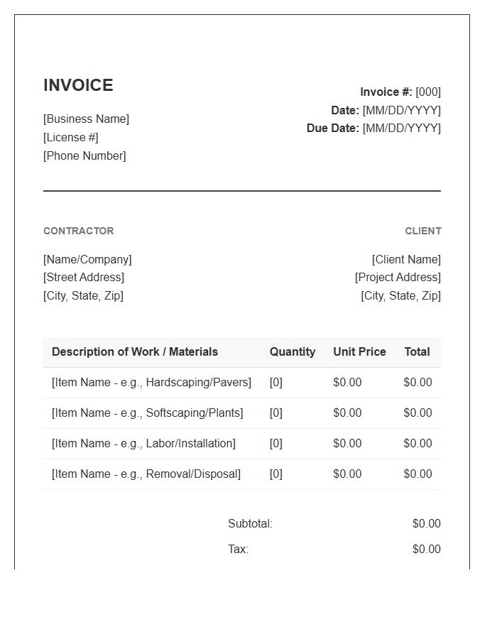 Backyard Renovation Project Invoice Template
