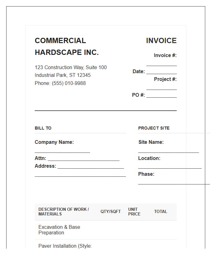 Commercial Hardscape Project Invoice Template