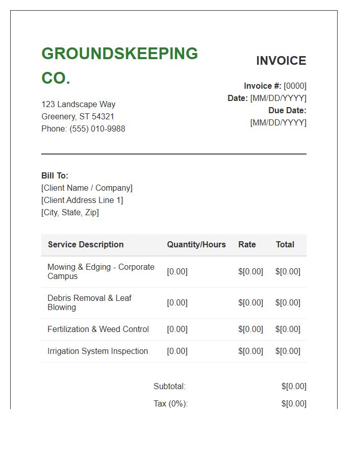 Corporate Groundskeeping Service Invoice Template