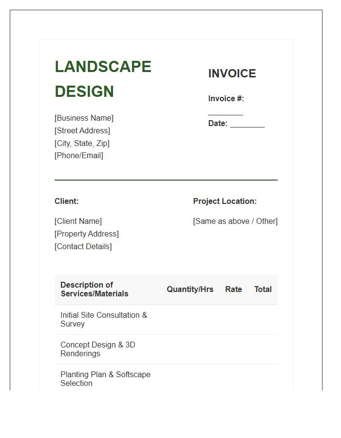 Exterior Landscape Design Invoice Template