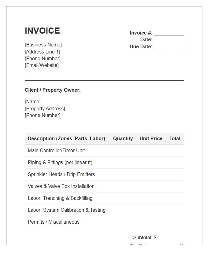 Irrigation System Installation Invoice Template