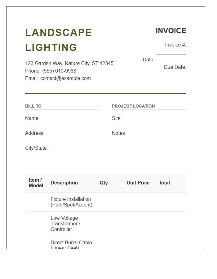 Landscape Lighting Installation Invoice Template