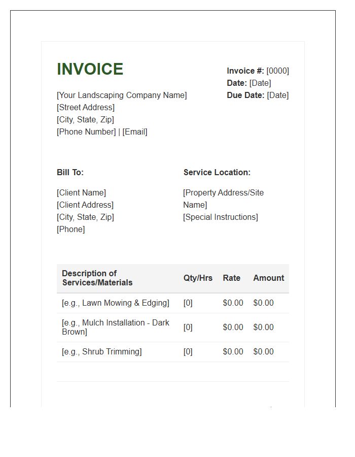 Landscaping Contractor Billing Invoice Template
