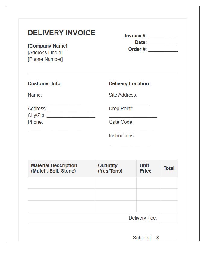 Landscaping Material Delivery Invoice Template