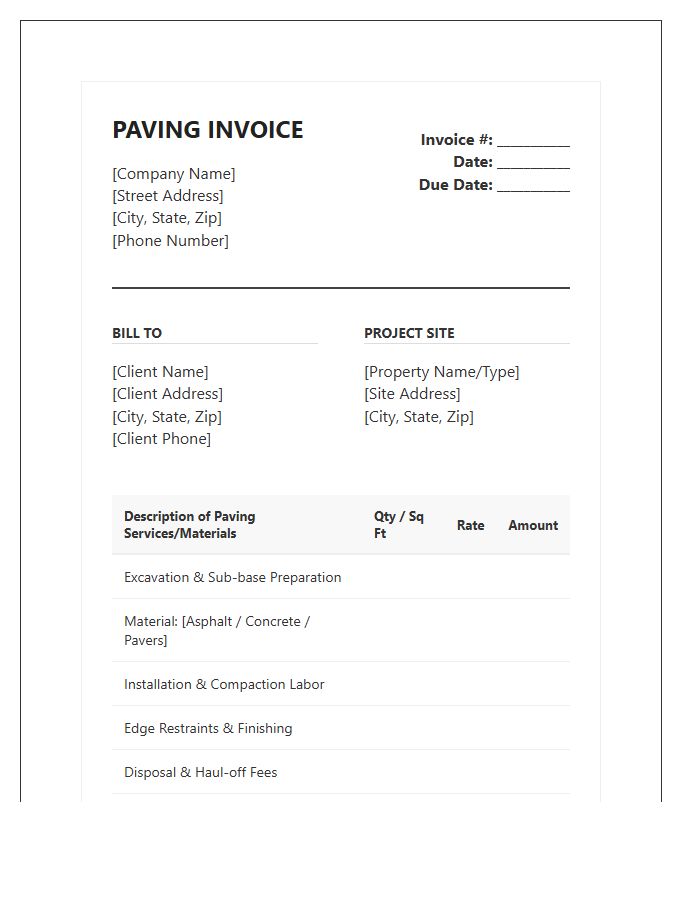 Professional Paving Installation Invoice Template
