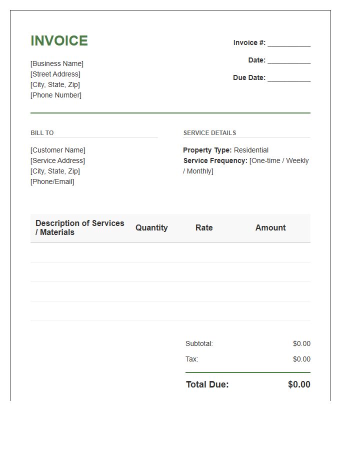 Residential Landscaping Services Invoice Template