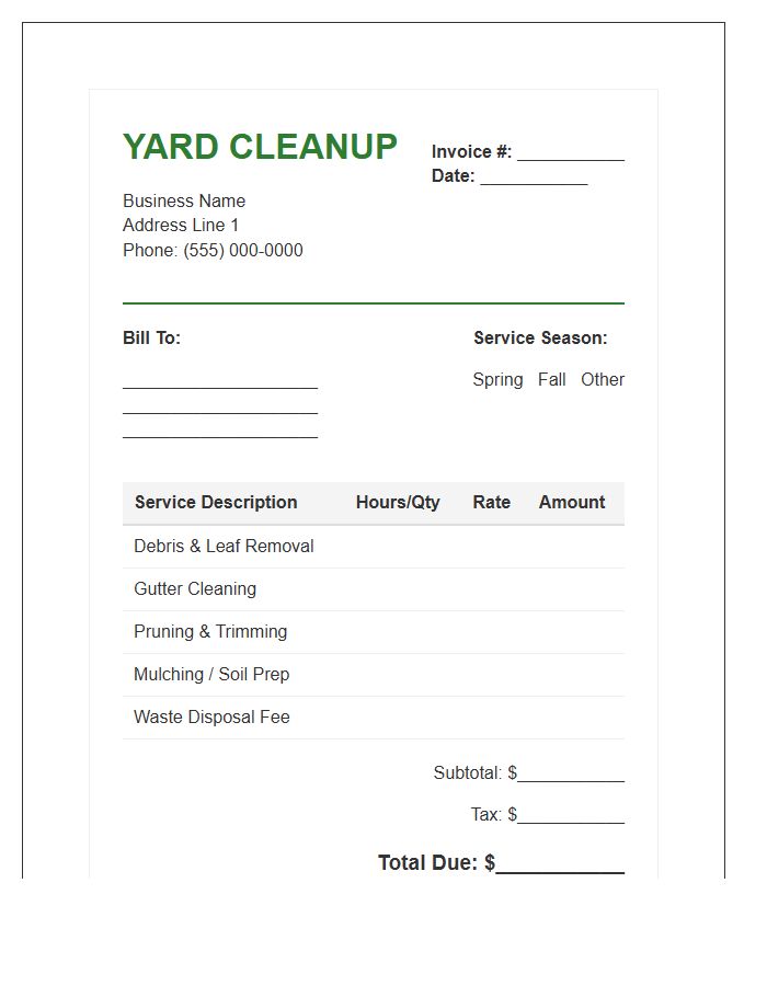 Seasonal Yard Cleanup Invoice Template