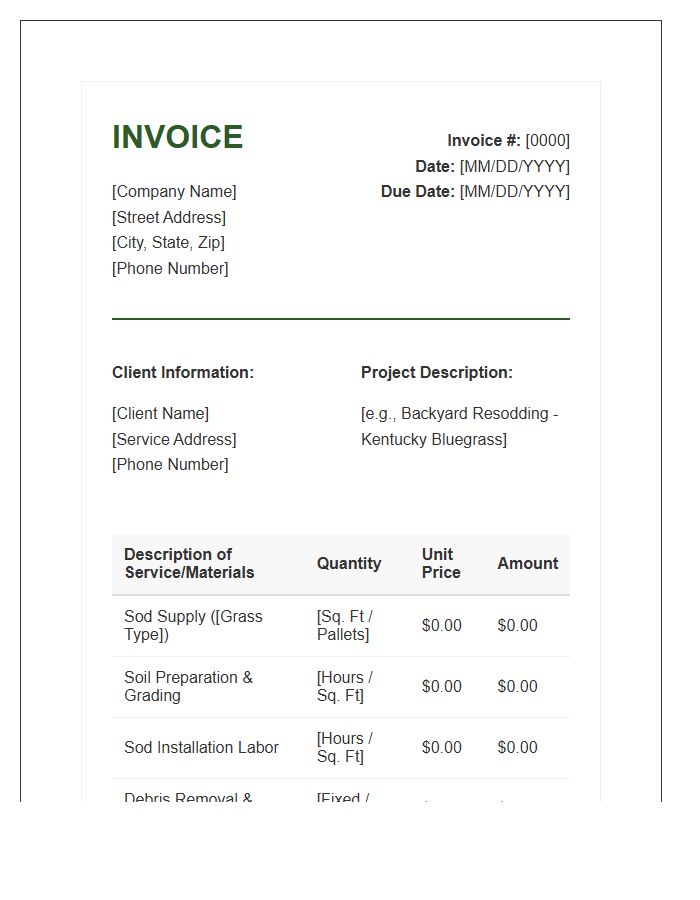 Sod Installation Service Invoice Template