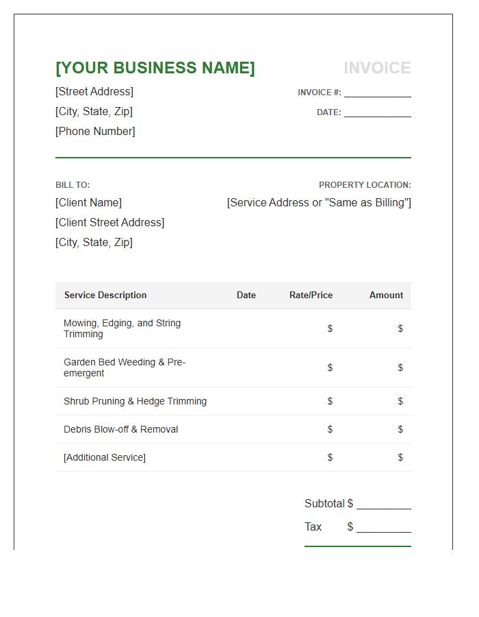 Suburban Landscape Maintenance Invoice Template