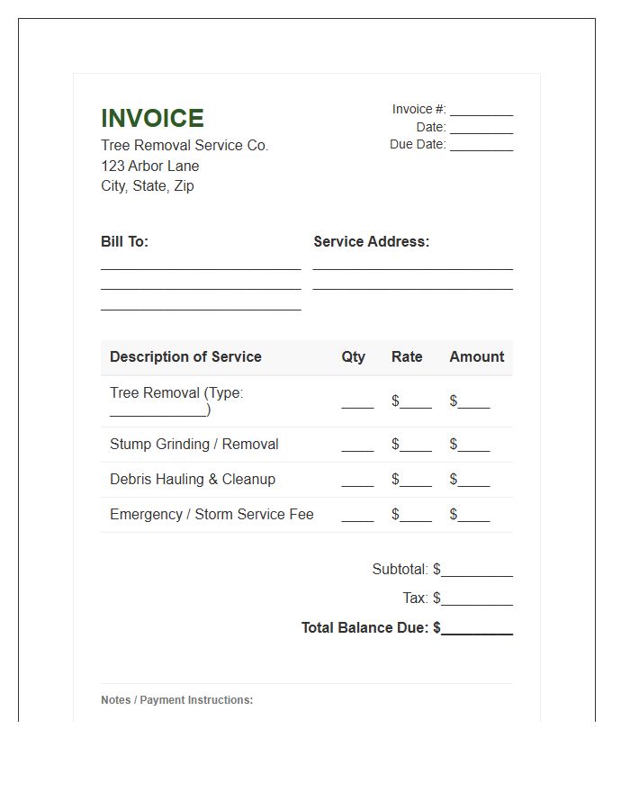 Tree Removal Service Invoice Template