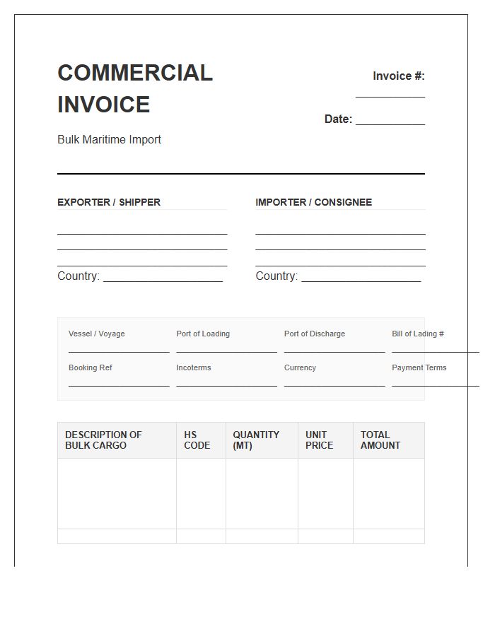 Bulk Maritime Shipping Import Invoice Template