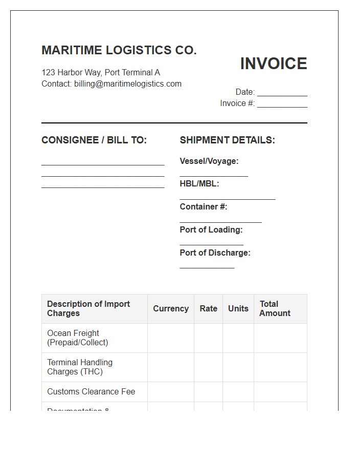 Maritime Logistics Import Billing Invoice Template