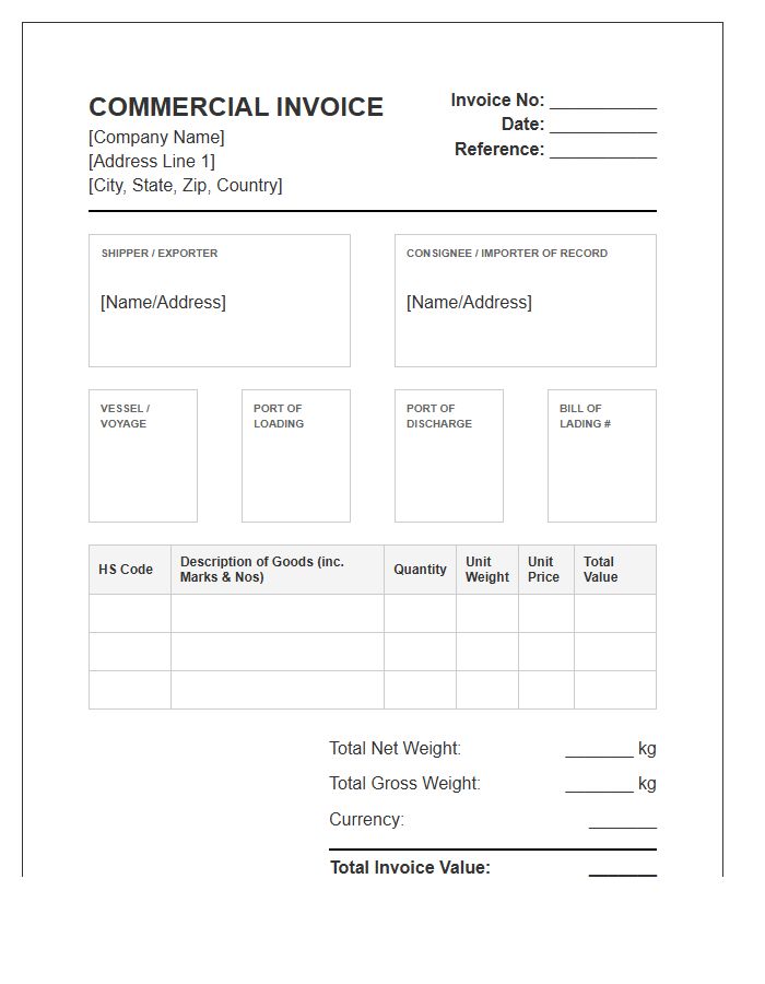 Maritime Shipping Import Invoice Template