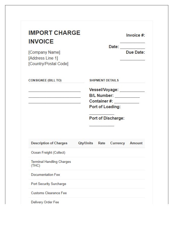 Maritime Transport Import Charge Invoice Template