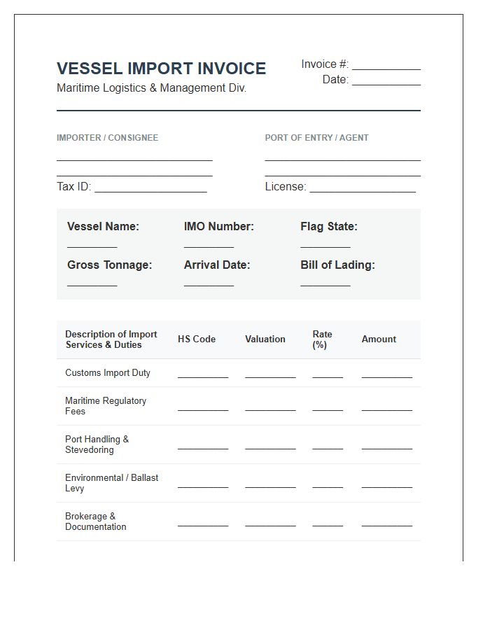 Maritime Vessel Import Management Invoice Template