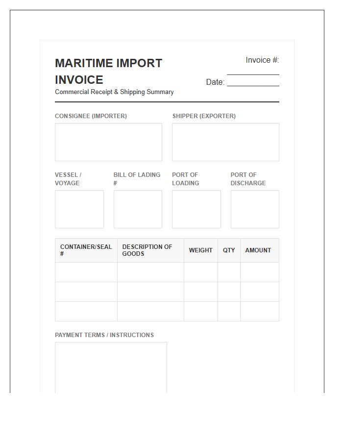 Overseas Maritime Import Receipt Invoice Template