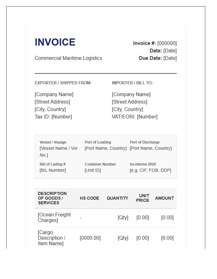 Professional Maritime Import Transaction Invoice Template