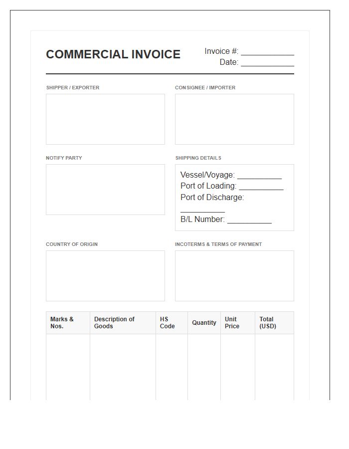 Standard Maritime Shipping Import Invoice Template