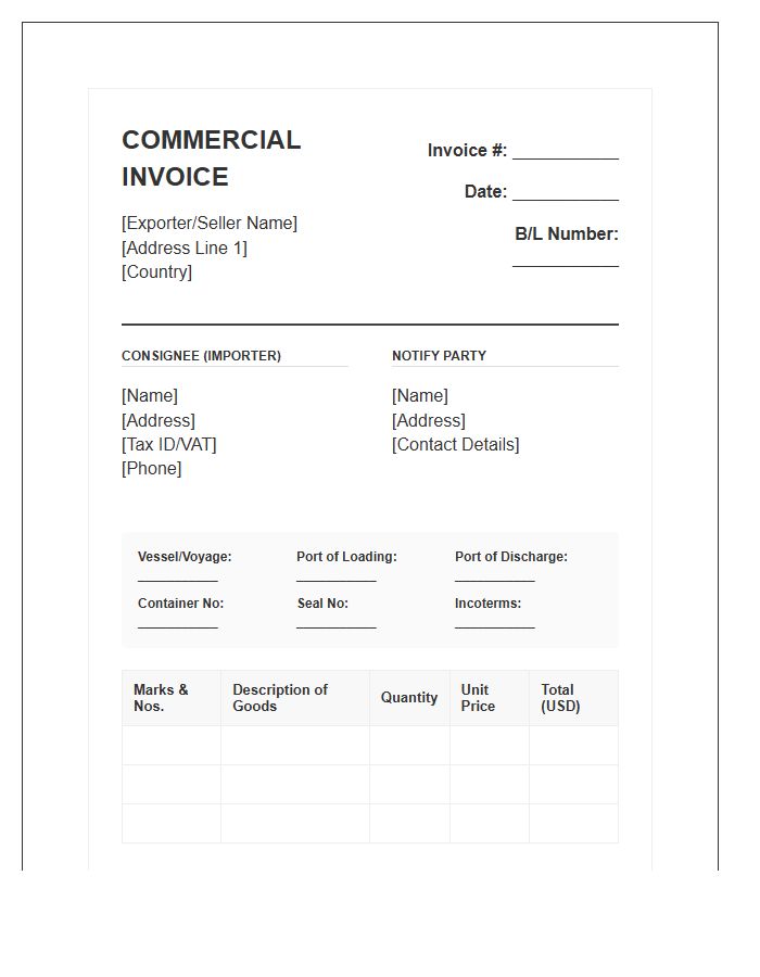 Wholesale Maritime Cargo Import Invoice Template