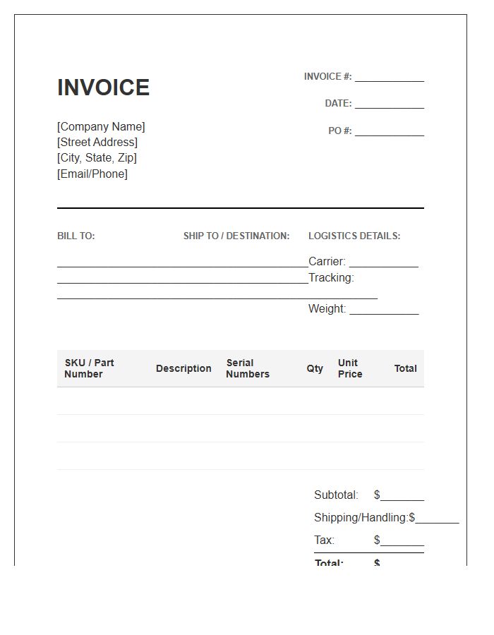 Electronic Hardware Logistics Invoice Template