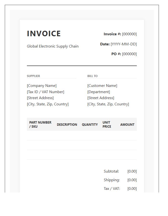 Global Electronic Supply Chain Invoice Template