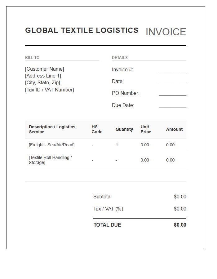 Global Textile Logistics Invoice Template
