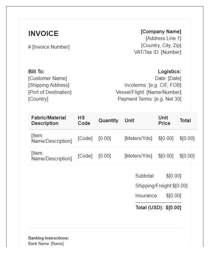 Overseas Textile Supply Invoice Template