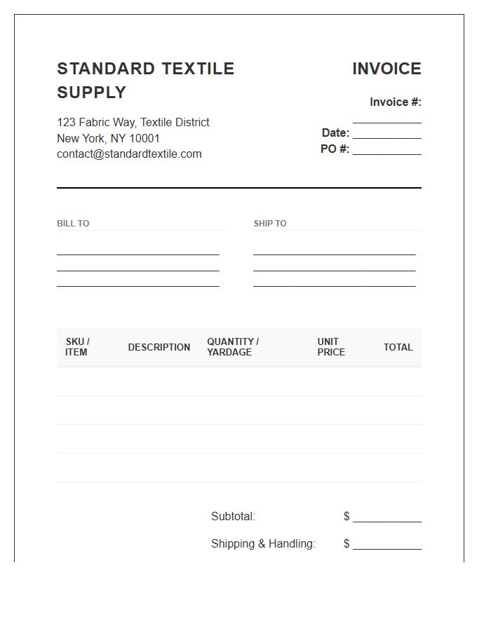Standard Textile Supply Invoice Template