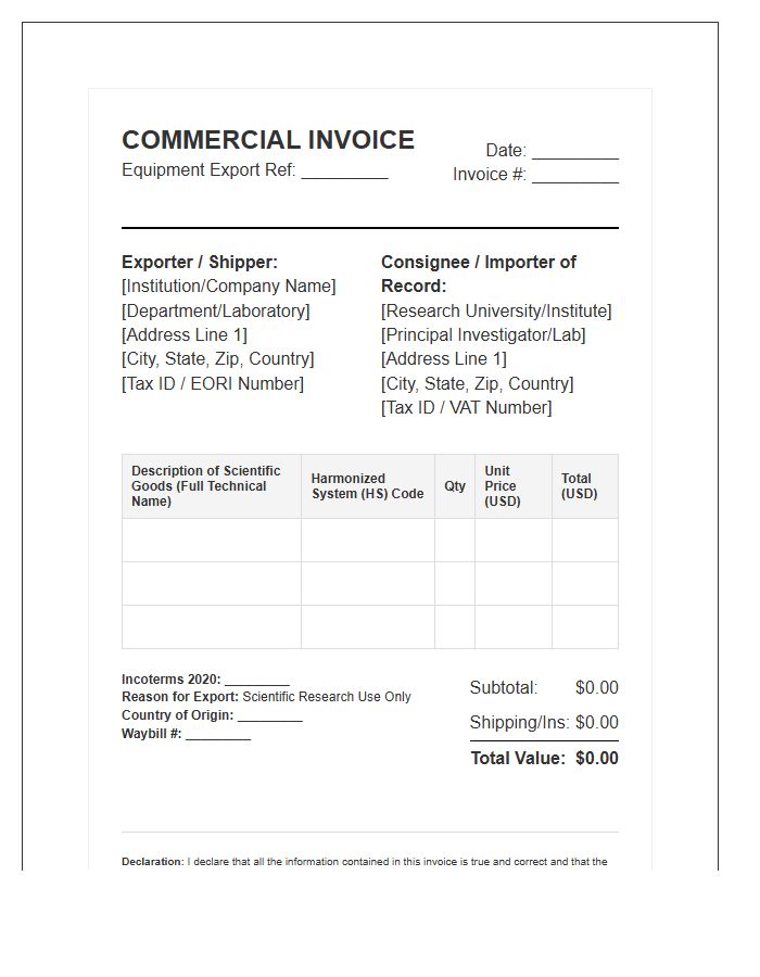 Scientific Research Equipment Import Invoice Template