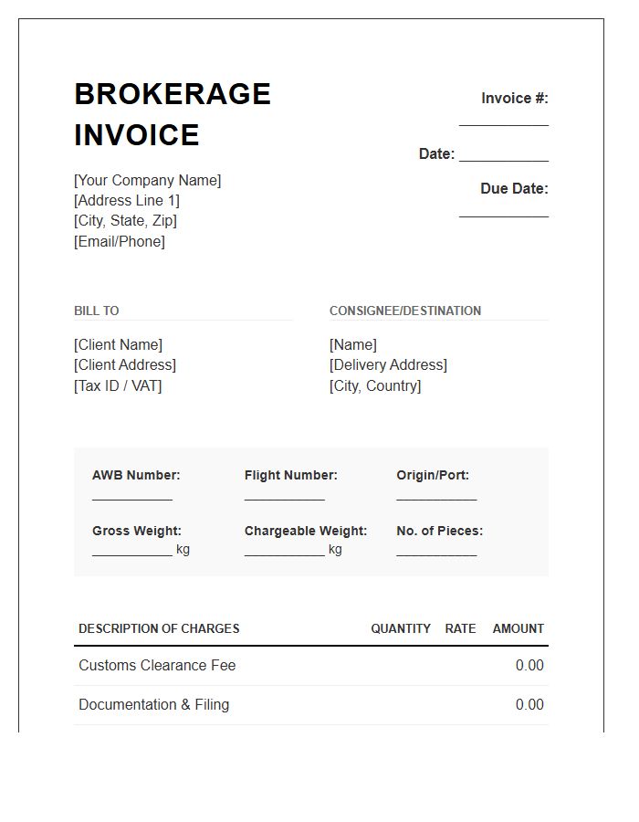 Air Freight Brokerage Fee Invoice Template