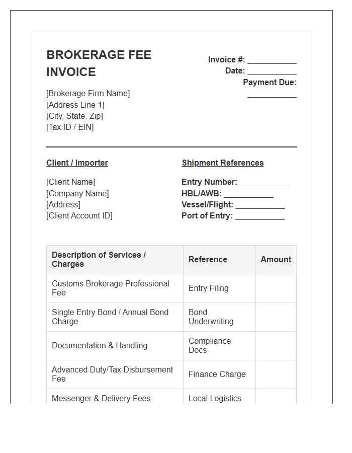 Border Clearance Brokerage Fee Invoice Template