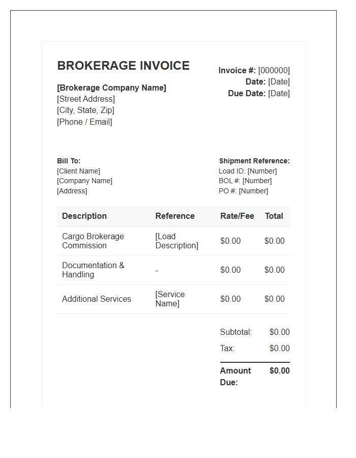 Cargo Brokerage Fee Invoice Template