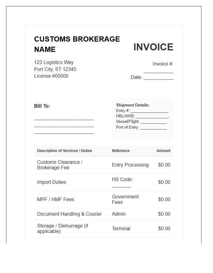 Customs Brokerage Fee Invoice Template