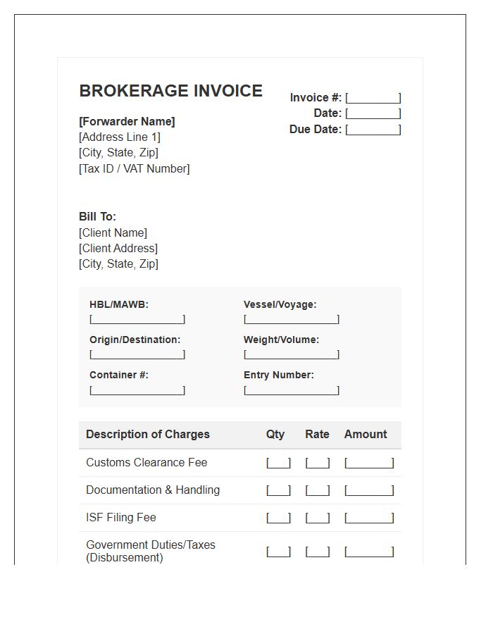 Freight Forwarder Brokerage Fee Invoice Template