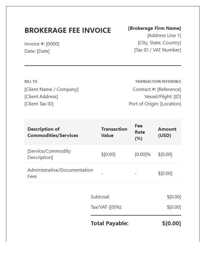 Global Trade Brokerage Fee Invoice Template