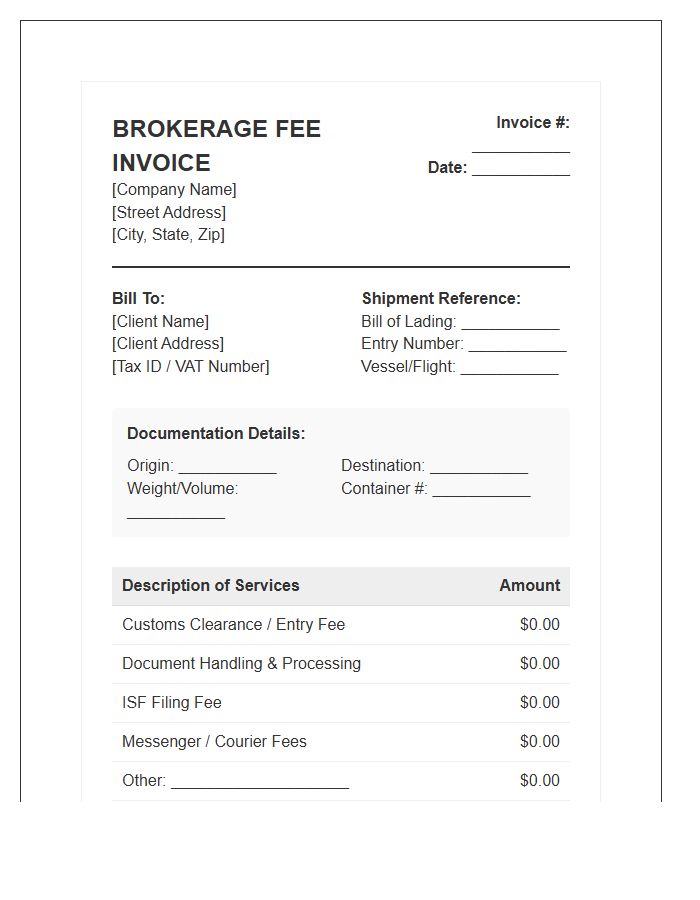 Import Documentation Brokerage Fee Invoice Template
