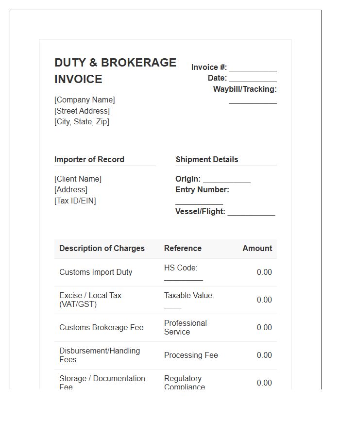 Import Duty And Brokerage Fee Invoice Template