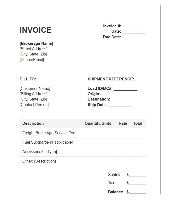 Logistics Brokerage Fee Invoice Template